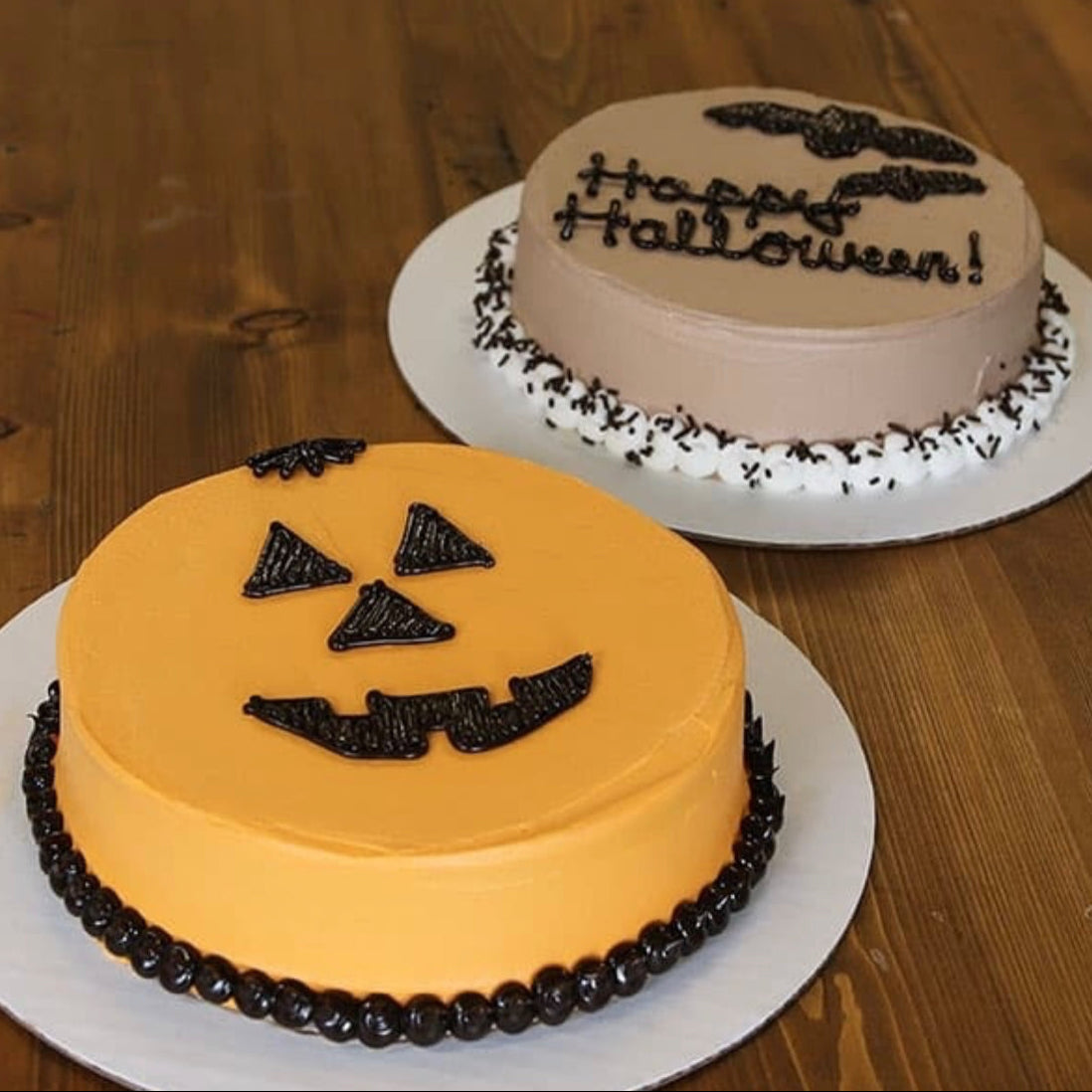 front of the scary jack-o'-lantern facial details on a Halloween cake handcrafted in Adelaide using Ben & Jerry's ice cream.