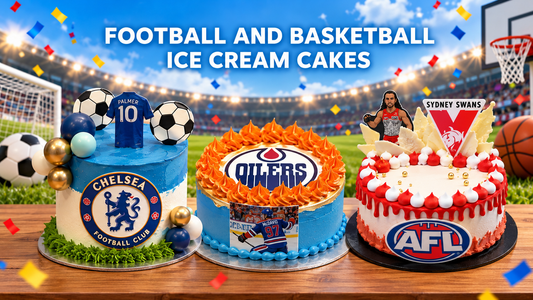 Football and basketball ice cream cakes for sports-mad birthdays in Adelaide