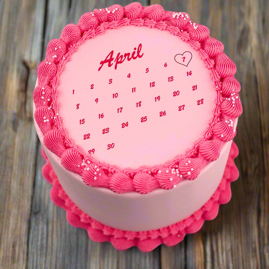Full view of a personalised calendar cake handcrafted in Adelaide, featuring a calendar-inspired design highlighting a special date.
