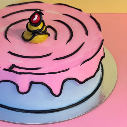 side view of a cartoon-inspired birthday cake made with Ben & Jerry's ice cream in Adelaide, showcasing its distinctive hand-drawn appearance.