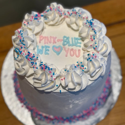 top view of Gender Reveal Cake Design #1, handcrafted in Adelaide using Ben & Jerry's ice cream for a special baby reveal celebration.