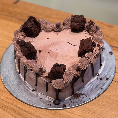 top view of a chocolate brownie heart cake made with Ben & Jerry's ice cream in Adelaide, showcasing its rich fudge-inspired decoration.