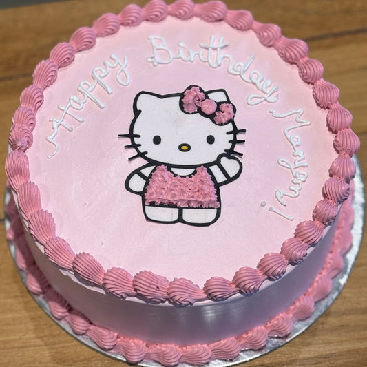 top view of a Hello Kitty birthday cake handcrafted in Adelaide using Ben & Jerry's ice cream, featuring an adorable Sanrio-inspired design.