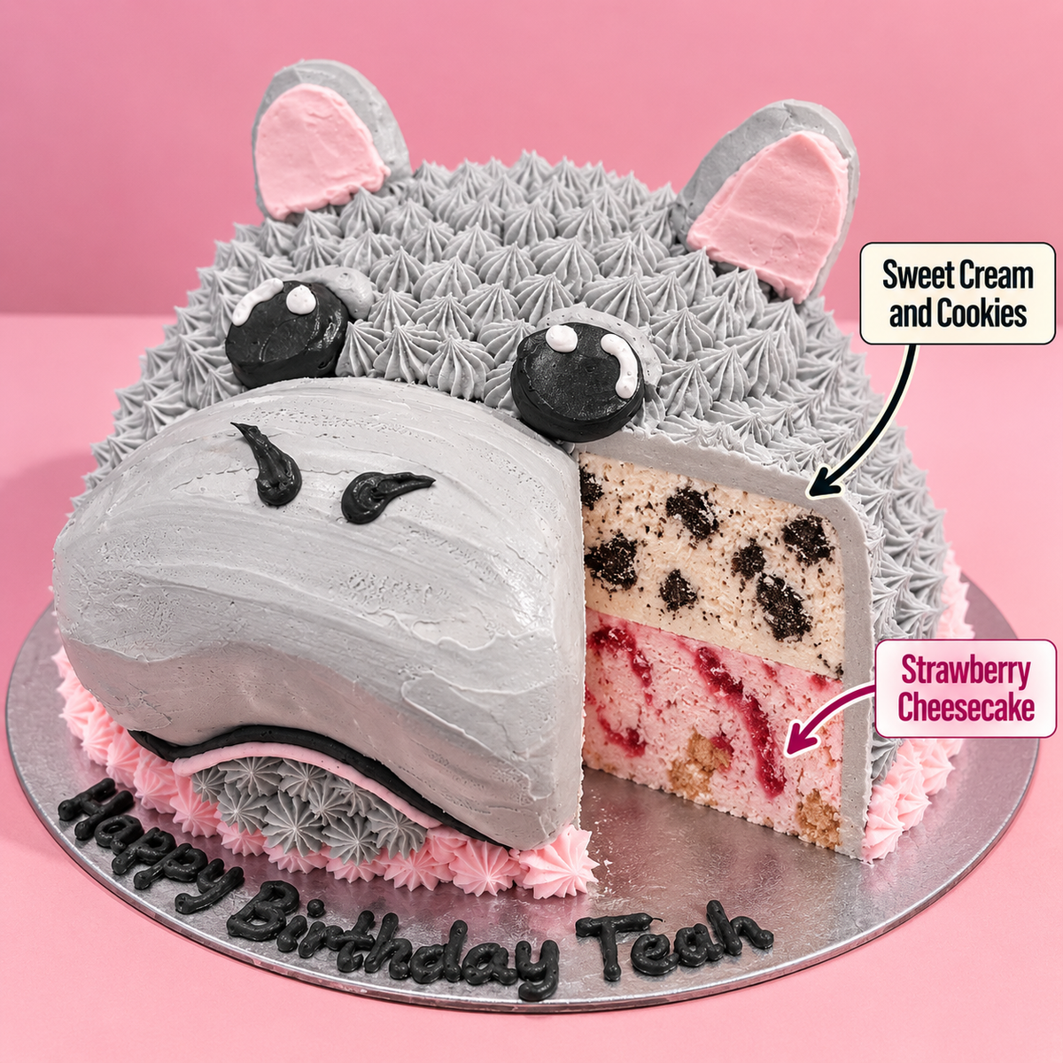 front view of Hippo ice cream Cake - Dome with two ben & jerry's ice cream flavour inside