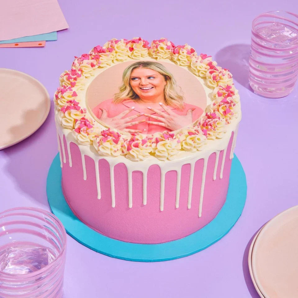 Full view of a personalised photo birthday cake handcrafted in Adelaide using Ben & Jerry's ice cream, featuring a custom edible photo print.