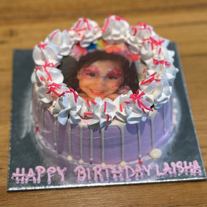 top view of a handcrafted photo ice cream cake in Adelaide made using Ben & Jerry's ice cream, featuring a personalised celebration design.