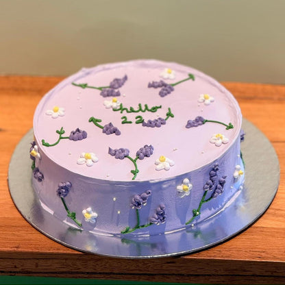 top view of Lavender Cake – Purple Ice Cream Cake featuring calming purple hues and minimalist styling for refined celebrations across Adelaide
