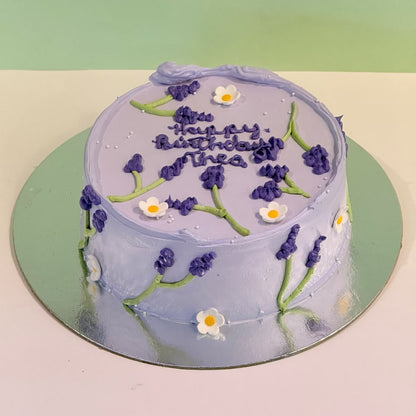 top view of the Lavender Purple Ice Cream Cake handcrafted in Adelaide with Ben & Jerry’s ice cream and elegant purple styling.
