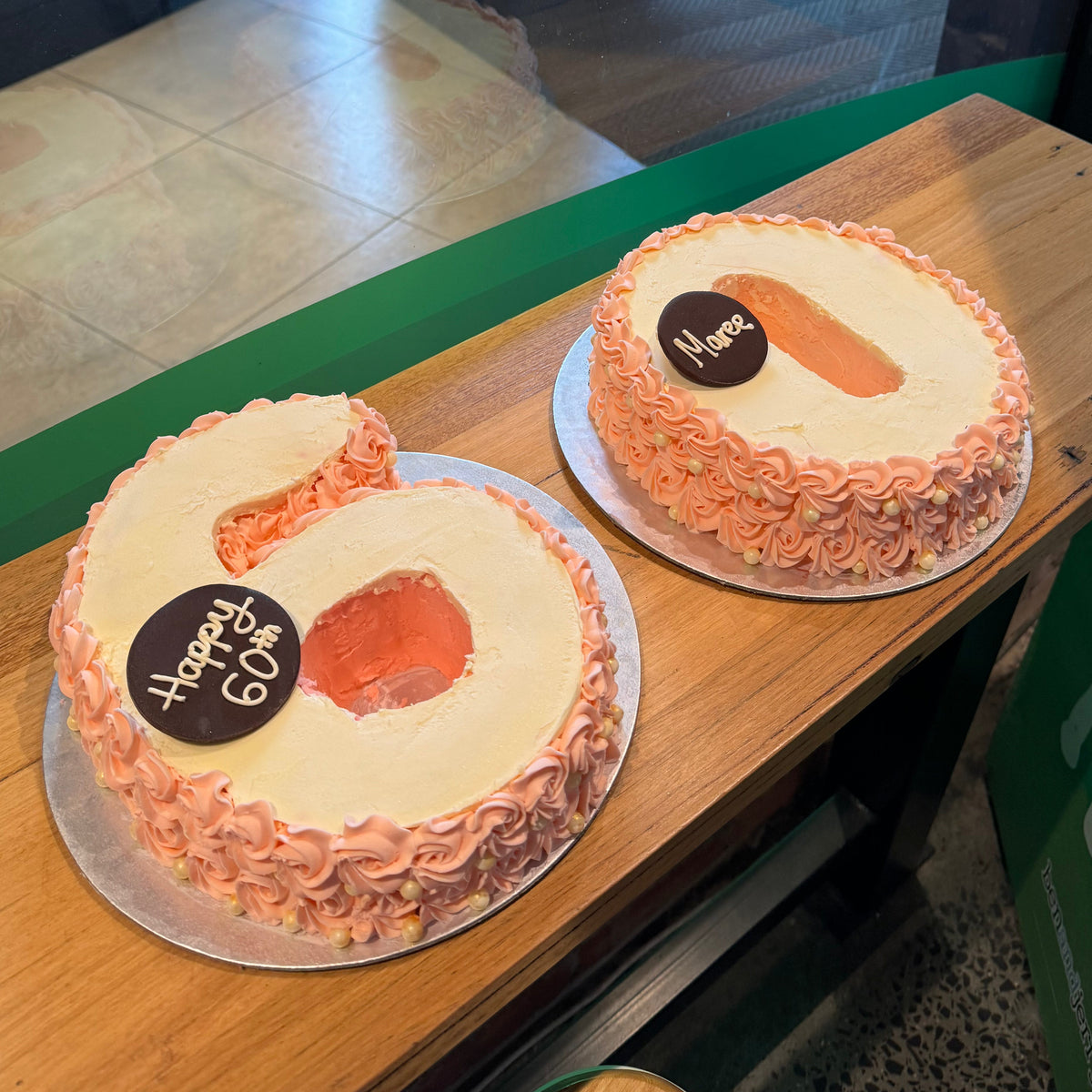 top view of the decorative finish on a number zero-shaped birthday cake handcrafted in Adelaide using Ben & Jerry's ice cream.