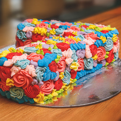 close up of a number seven birthday cake showcasing its distinctive numeral-shaped design for a seventh birthday party.