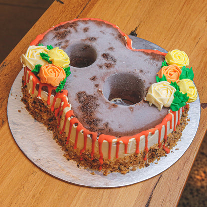 Full view of a number 8-shaped birthday cake handcrafted in Adelaide using Ben & Jerry's ice cream, designed for an eighth birthday celebration.