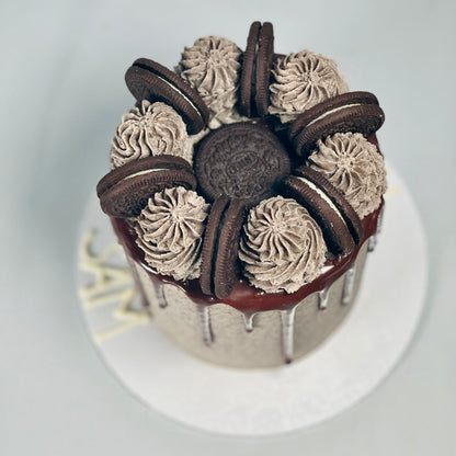 top view of an Oreo birthday cake in Adelaide, showcasing its cookies-and-cream-inspired design.