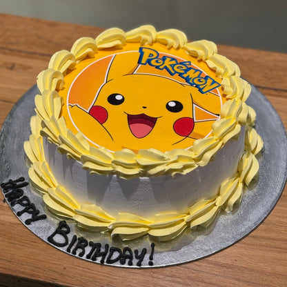 Full view of a Pikachu birthday ice cream cake featuring the iconic yellow Pokémon character design for a fun children's birthday celebration.