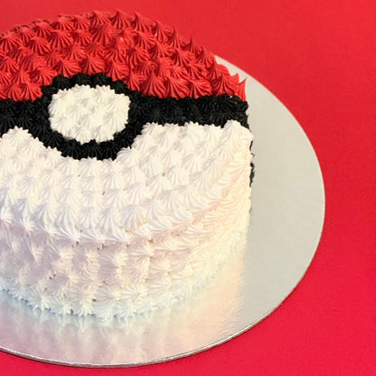 Side view of the Pokeball Round Cake featuring the recognisable red, white, and black Poké Ball-inspired design for a Pokémon birthday.