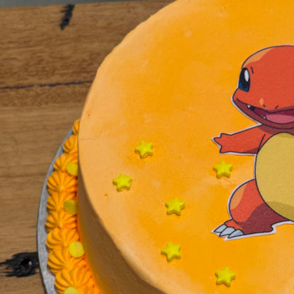 close up of a Charmander-themed cake made with Ben & Jerry's ice cream in Adelaide, showcasing its playful character-inspired design.
