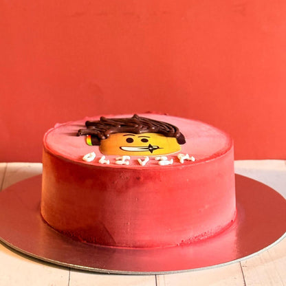 front view of a Roblox birthday ice cream cake highlighting the avatar-themed details and colourful gaming decorations.