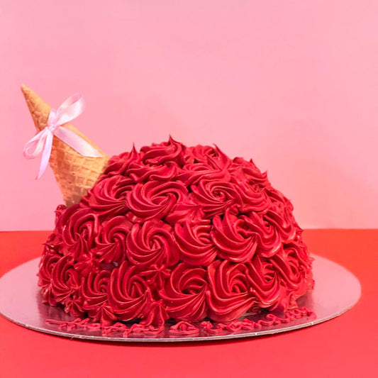 Full view of an elegant rosette dome cake handcrafted in Adelaide using Ben & Jerry's ice cream, featuring beautiful floral-inspired decorations.