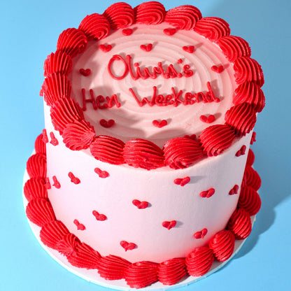 Full view of a romantic Valentine's Day cake handcrafted in Adelaide, featuring decorative hearts for a love-themed celebration.