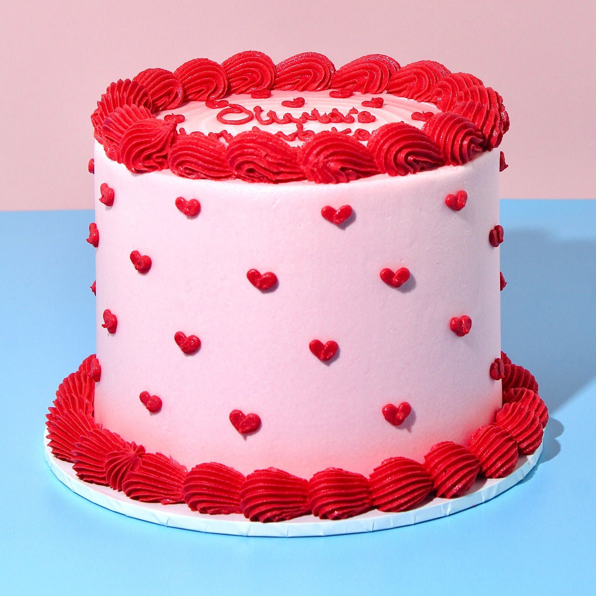 Front view of a Valentine's Day cake in Adelaide, showcasing its charming heart-themed decorations.