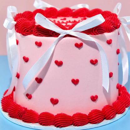 front view of a handcrafted Valentine's Day cake in Adelaide, highlighting its romantic decorative styling.